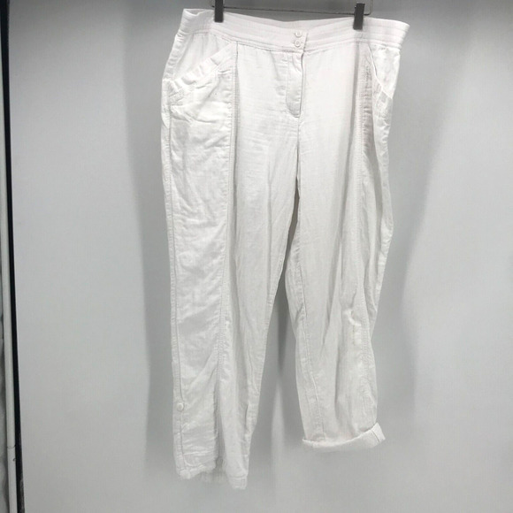 J. Jill Crop Pant Womens 18 Plus White Roll Tab Cuff Pull On Elastic Waist AS IS - Picture 1 of 11